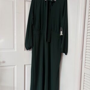 Worthington Long-Sleeve Tie-Neck Maxi Dress in Forest Green